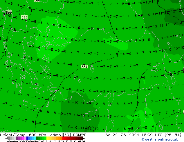 Geop./Temp. 500 hPa ECMWF sáb 22.06.2024 18 UTC