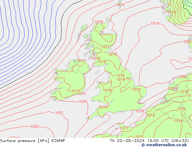 Surface pressure ECMWF Th 20.06.2024 15 UTC