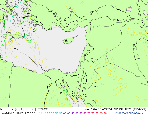 Isotachs (mph) ECMWF We 19.06.2024 06 UTC