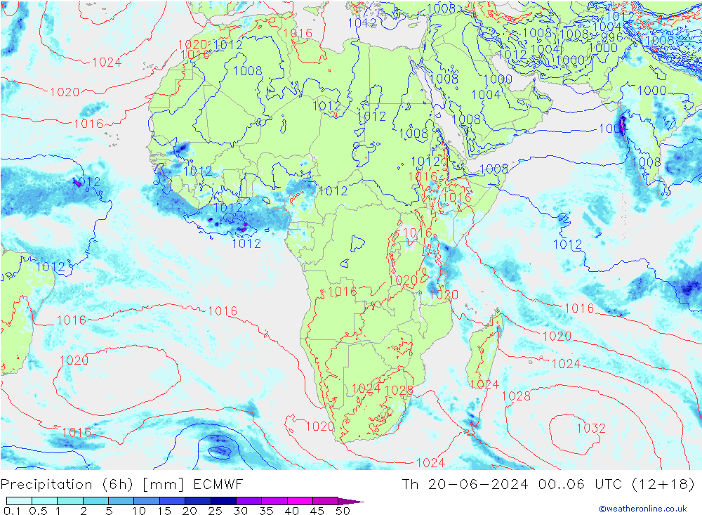 Precipitação (6h) ECMWF Qui 20.06.2024 06 UTC