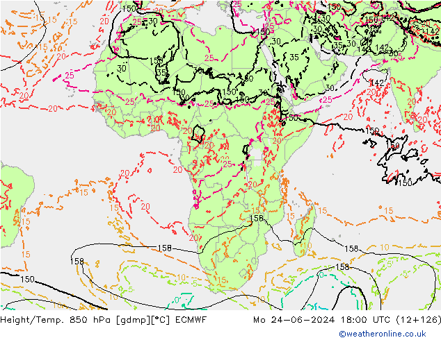 Height/Temp. 850 hPa ECMWF Mo 24.06.2024 18 UTC