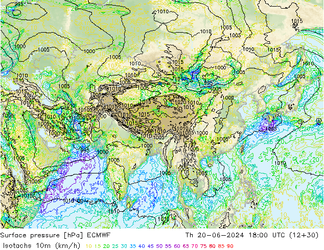 Isotachen (km/h) ECMWF Do 20.06.2024 18 UTC