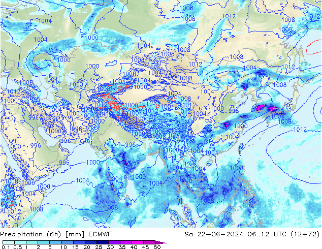 Precipitazione (6h) ECMWF sab 22.06.2024 12 UTC