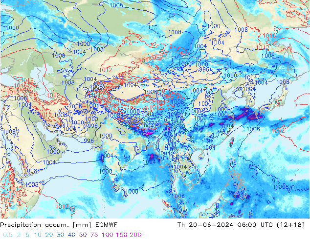 Precipitation accum. ECMWF Th 20.06.2024 06 UTC