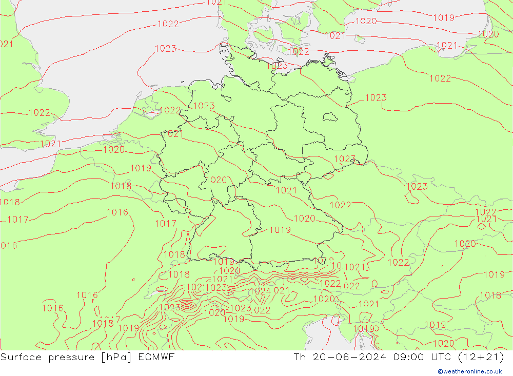 приземное давление ECMWF чт 20.06.2024 09 UTC