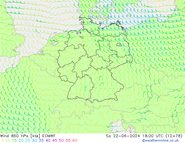 Wind 850 hPa ECMWF za 22.06.2024 18 UTC