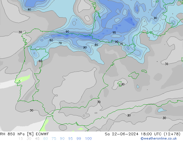 RH 850 hPa ECMWF  22.06.2024 18 UTC