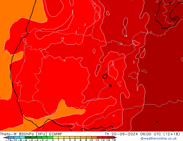 Theta-W 850hPa ECMWF Th 20.06.2024 06 UTC