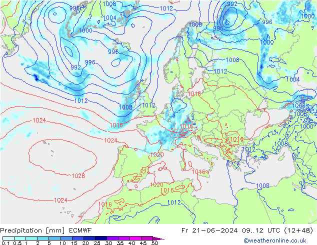 降水 ECMWF 星期五 21.06.2024 12 UTC