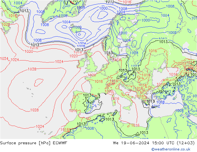 地面气压 ECMWF 星期三 19.06.2024 15 UTC