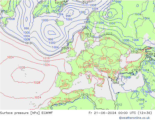 Bodendruck ECMWF Fr 21.06.2024 00 UTC