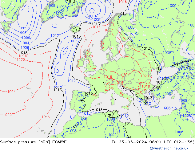 приземное давление ECMWF вт 25.06.2024 06 UTC
