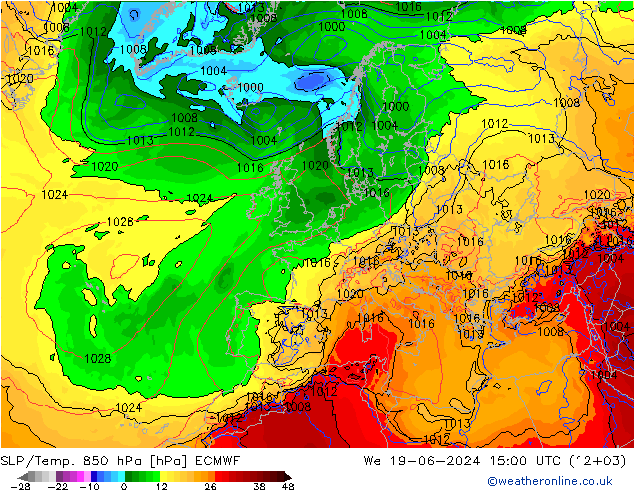 SLP/Temp. 850 hPa ECMWF 星期三 19.06.2024 15 UTC