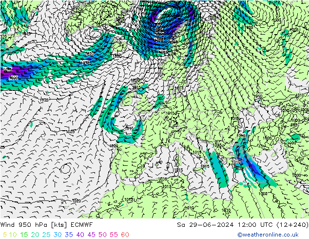 Wind 950 hPa ECMWF Sa 29.06.2024 12 UTC