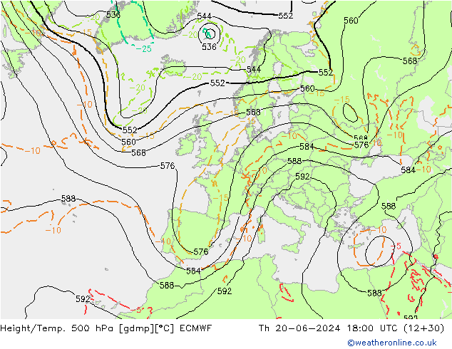 Z500/Rain (+SLP)/Z850 ECMWF Do 20.06.2024 18 UTC