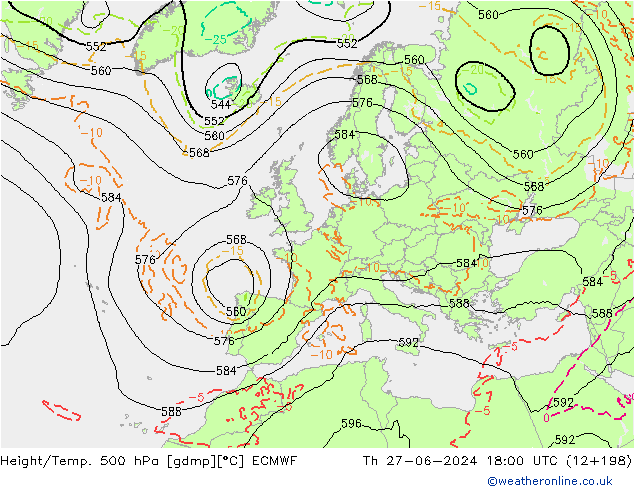 Z500/Rain (+SLP)/Z850 ECMWF Do 27.06.2024 18 UTC
