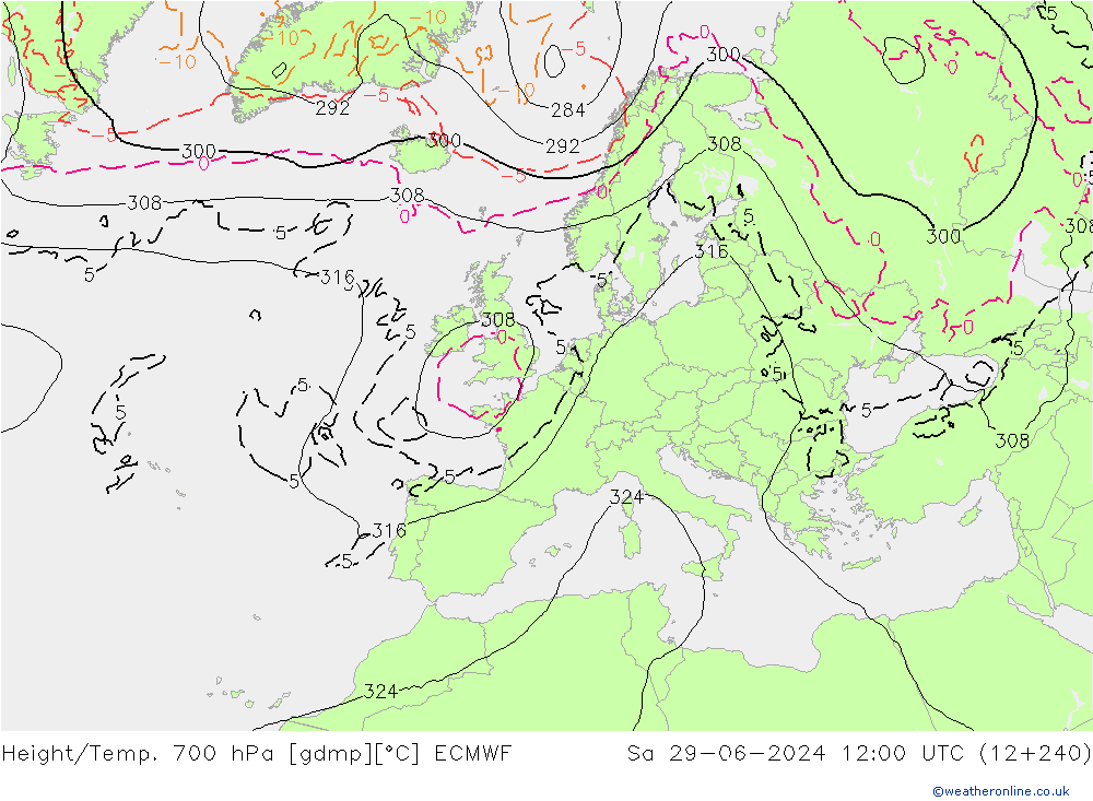 Height/Temp. 700 hPa ECMWF  29.06.2024 12 UTC