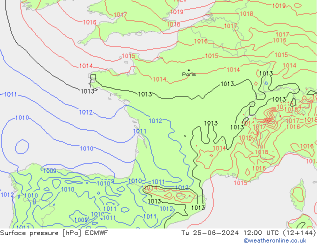 Bodendruck ECMWF Di 25.06.2024 12 UTC