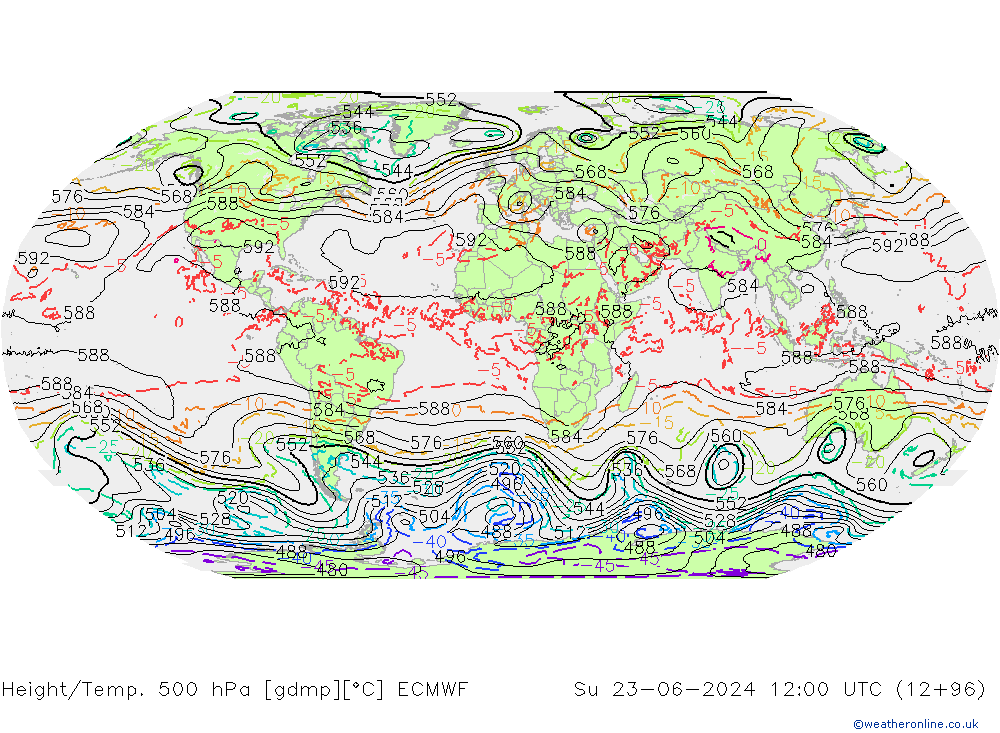 Z500/Rain (+SLP)/Z850 ECMWF Ne 23.06.2024 12 UTC