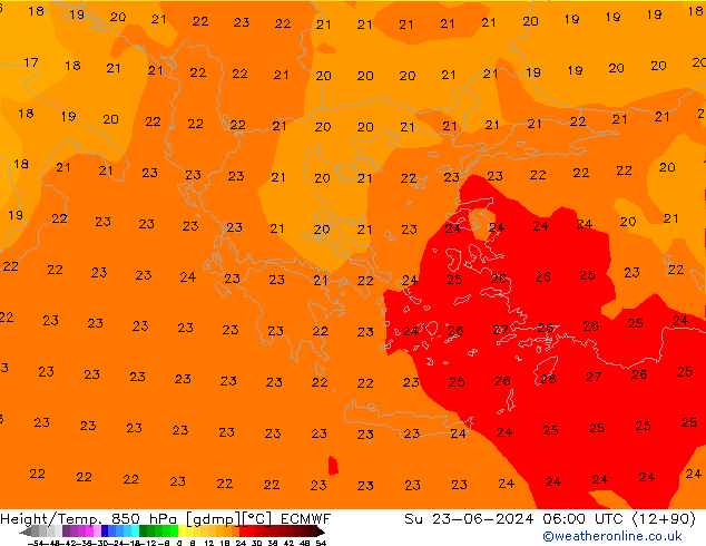 Z500/Yağmur (+YB)/Z850 ECMWF Paz 23.06.2024 06 UTC