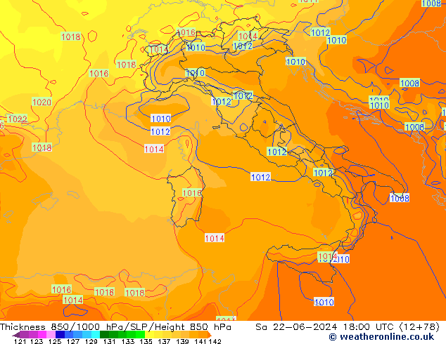 850-1000 hPa Kalınlığı ECMWF Cts 22.06.2024 18 UTC