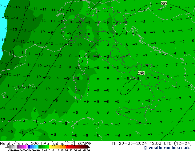 Z500/Rain (+SLP)/Z850 ECMWF Th 20.06.2024 12 UTC