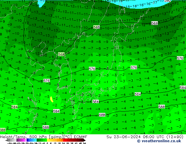 Z500/Regen(+SLP)/Z850 ECMWF zo 23.06.2024 06 UTC