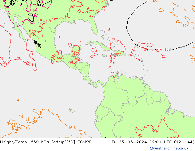 Géop./Temp. 850 hPa ECMWF mar 25.06.2024 12 UTC
