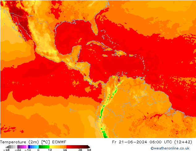 Sıcaklık Haritası (2m) ECMWF Cu 21.06.2024 06 UTC
