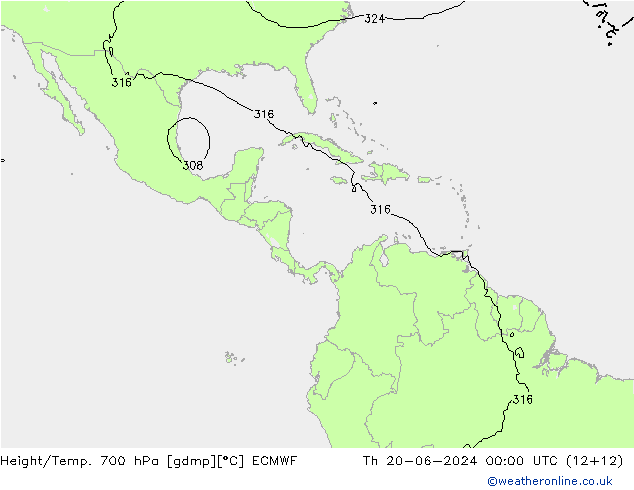 Height/Temp. 700 hPa ECMWF Th 20.06.2024 00 UTC