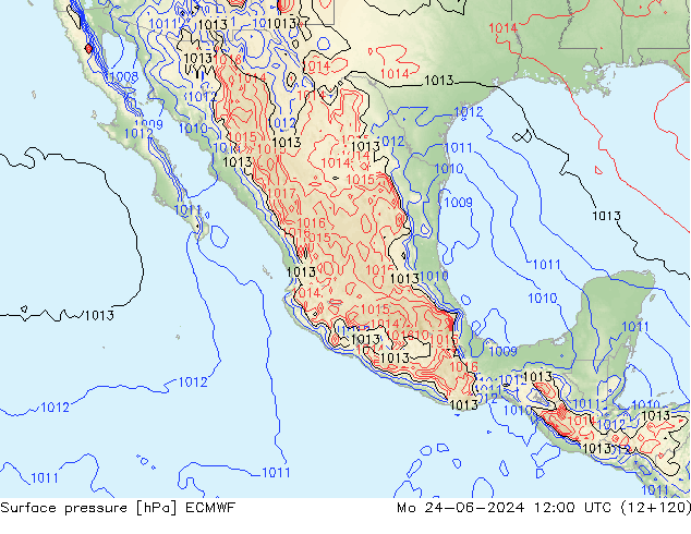 Presión superficial ECMWF lun 24.06.2024 12 UTC