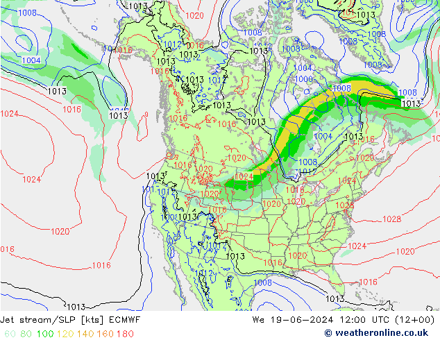 高速氣流/地面气压 ECMWF 星期三 19.06.2024 12 UTC