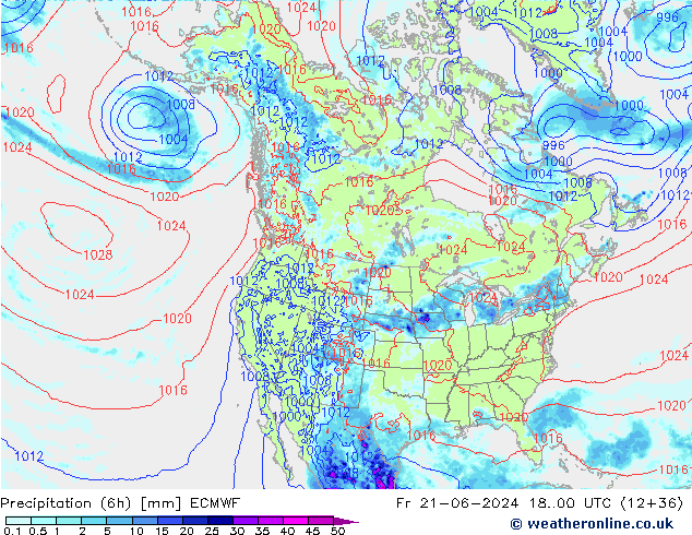 Precipitation (6h) ECMWF Fr 21.06.2024 00 UTC