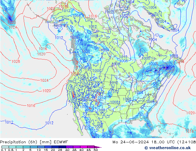 Z500/Rain (+SLP)/Z850 ECMWF пн 24.06.2024 00 UTC