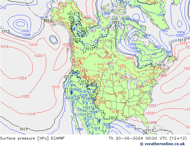 Presión superficial ECMWF jue 20.06.2024 00 UTC