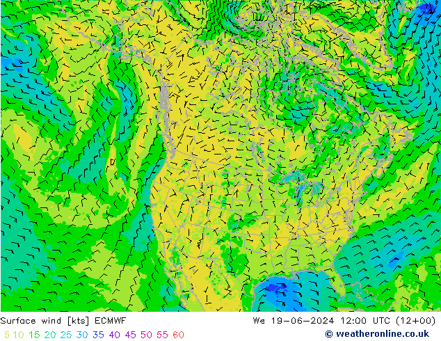 Rüzgar 10 m ECMWF Çar 19.06.2024 12 UTC