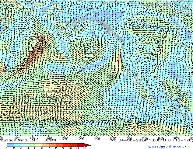 Surface wind (bft) ECMWF Mo 24.06.2024 18 UTC