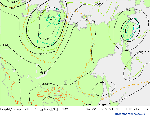 Z500/Rain (+SLP)/Z850 ECMWF Sa 22.06.2024 00 UTC