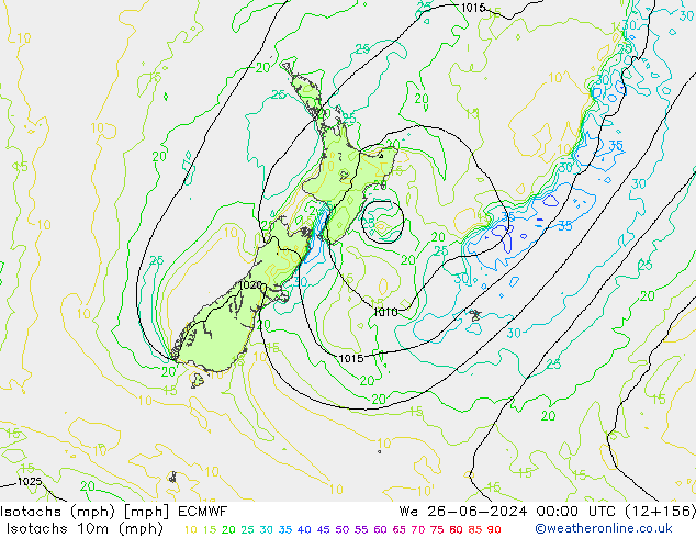 Eşrüzgar Hızları mph ECMWF Çar 26.06.2024 00 UTC