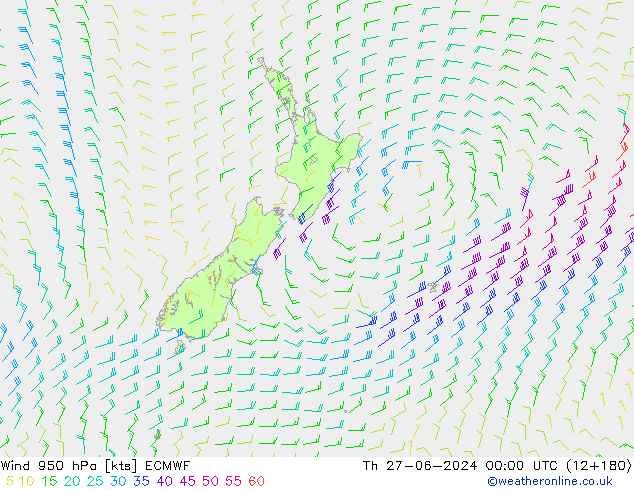 Wind 950 hPa ECMWF Čt 27.06.2024 00 UTC