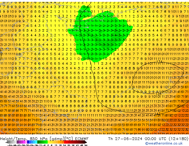 Height/Temp. 850 hPa ECMWF Th 27.06.2024 00 UTC