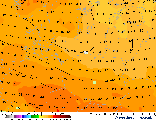 Height/Temp. 925 hPa ECMWF We 26.06.2024 12 UTC