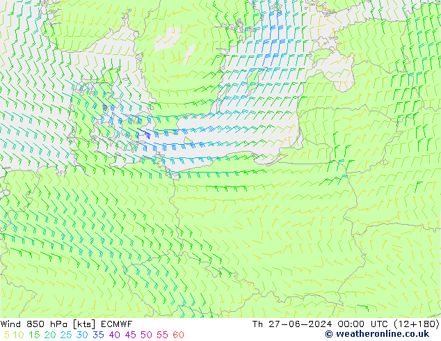 Wind 850 hPa ECMWF Čt 27.06.2024 00 UTC