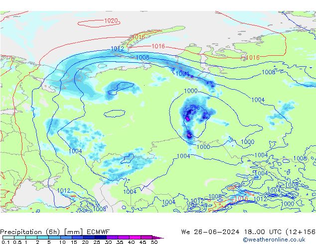 Z500/Rain (+SLP)/Z850 ECMWF Mi 26.06.2024 00 UTC