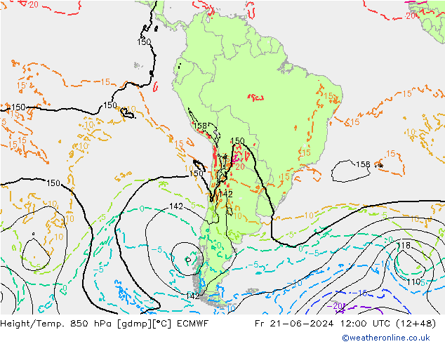 Z500/Rain (+SLP)/Z850 ECMWF Fr 21.06.2024 12 UTC