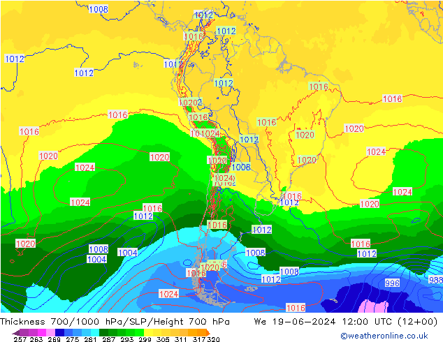 Thck 700-1000 hPa ECMWF We 19.06.2024 12 UTC