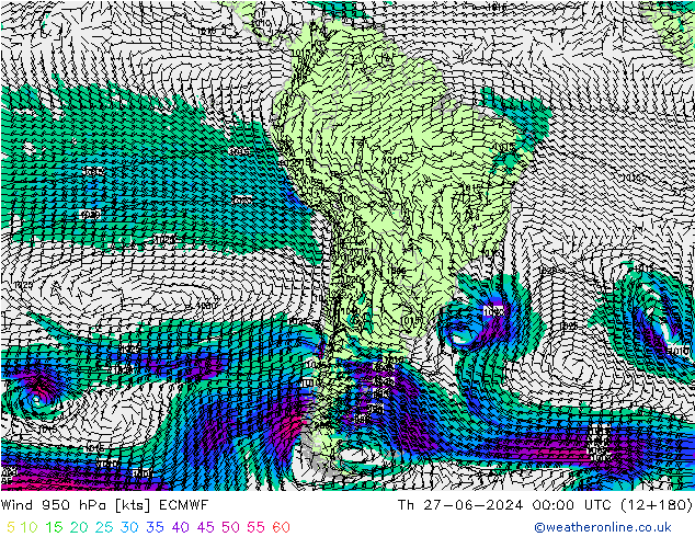 Vento 950 hPa ECMWF gio 27.06.2024 00 UTC