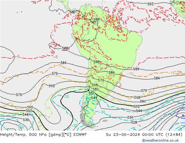 Z500/Rain (+SLP)/Z850 ECMWF Ne 23.06.2024 00 UTC