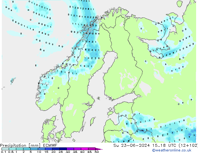 Niederschlag ECMWF So 23.06.2024 18 UTC