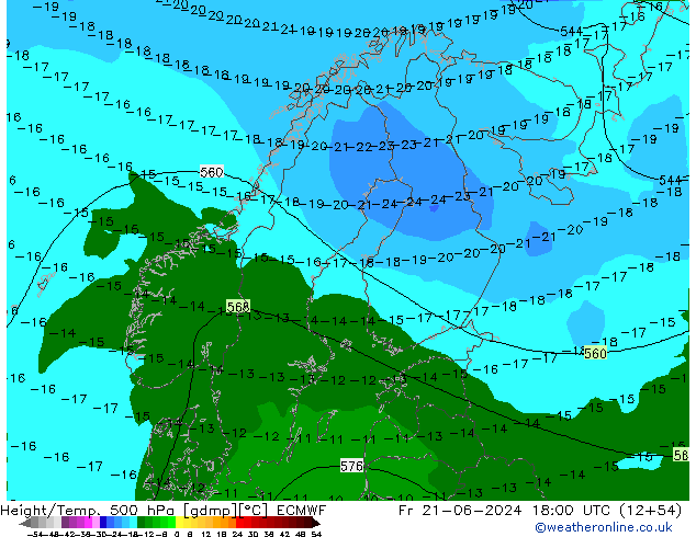 Z500/Rain (+SLP)/Z850 ECMWF 星期五 21.06.2024 18 UTC